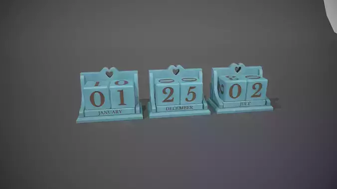 Light Blue Perpetual Wooden Block Calendar Low-poly 3D model