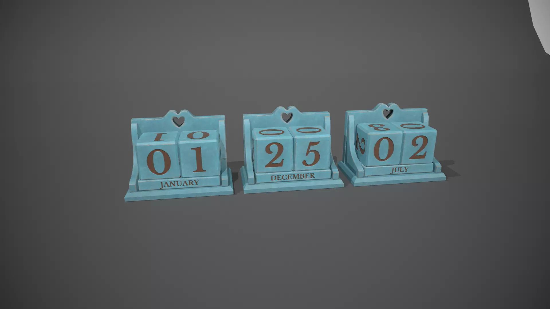 Light Blue Perpetual Wooden Block Calendar Low-poly 3D model_0