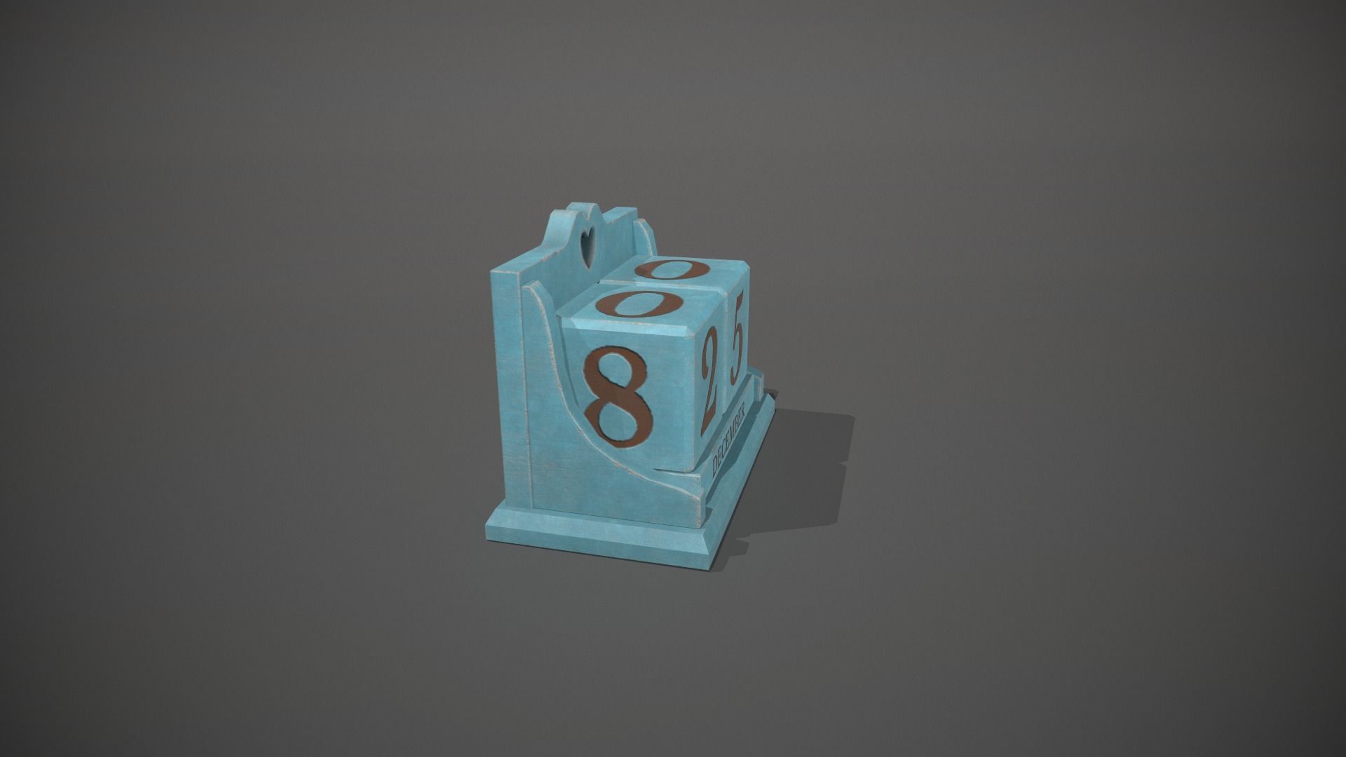 Light Blue Perpetual Wooden Block Calendar Low-poly 3D model_3