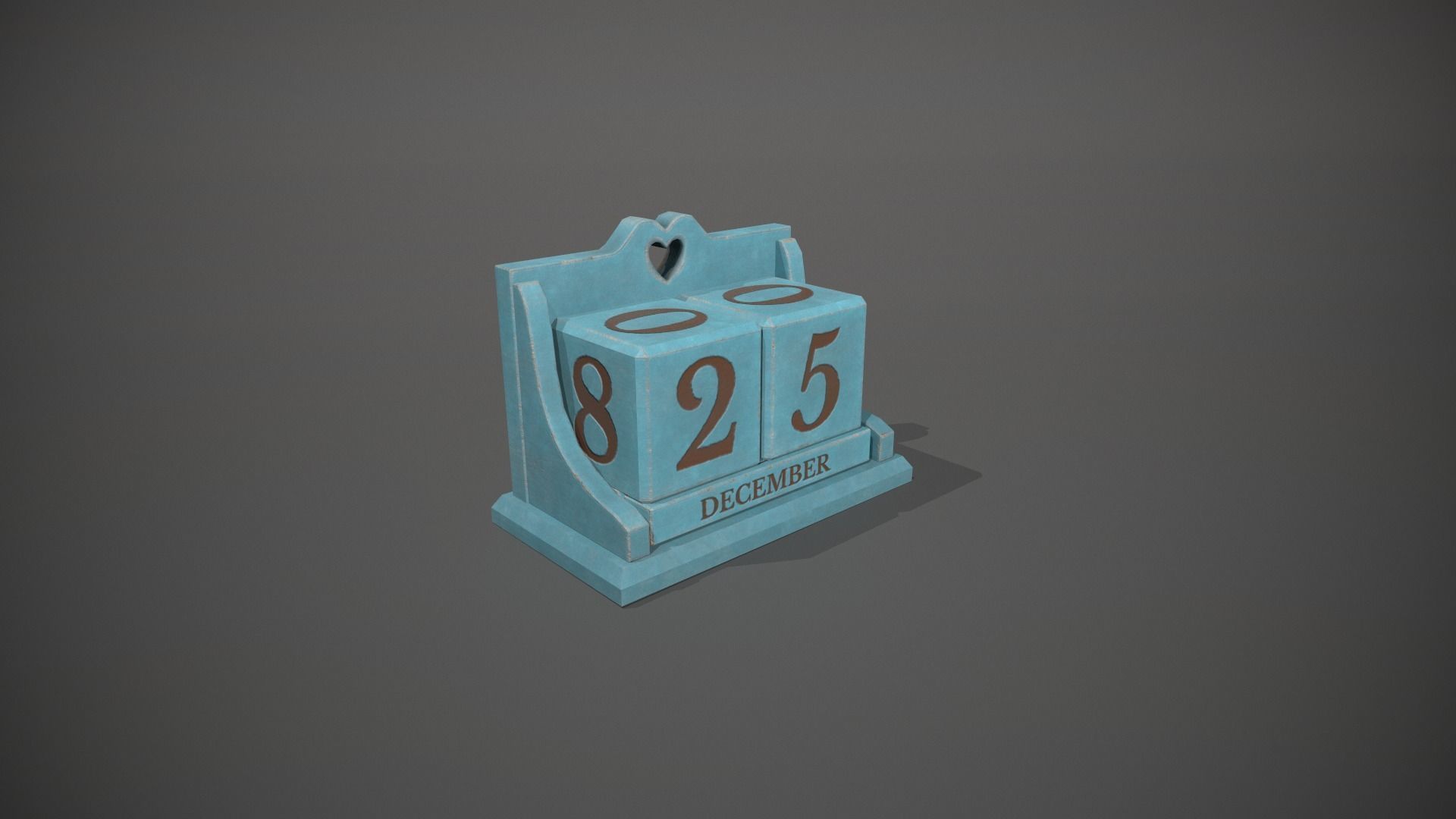 Light Blue Perpetual Wooden Block Calendar Low-poly 3D model_2