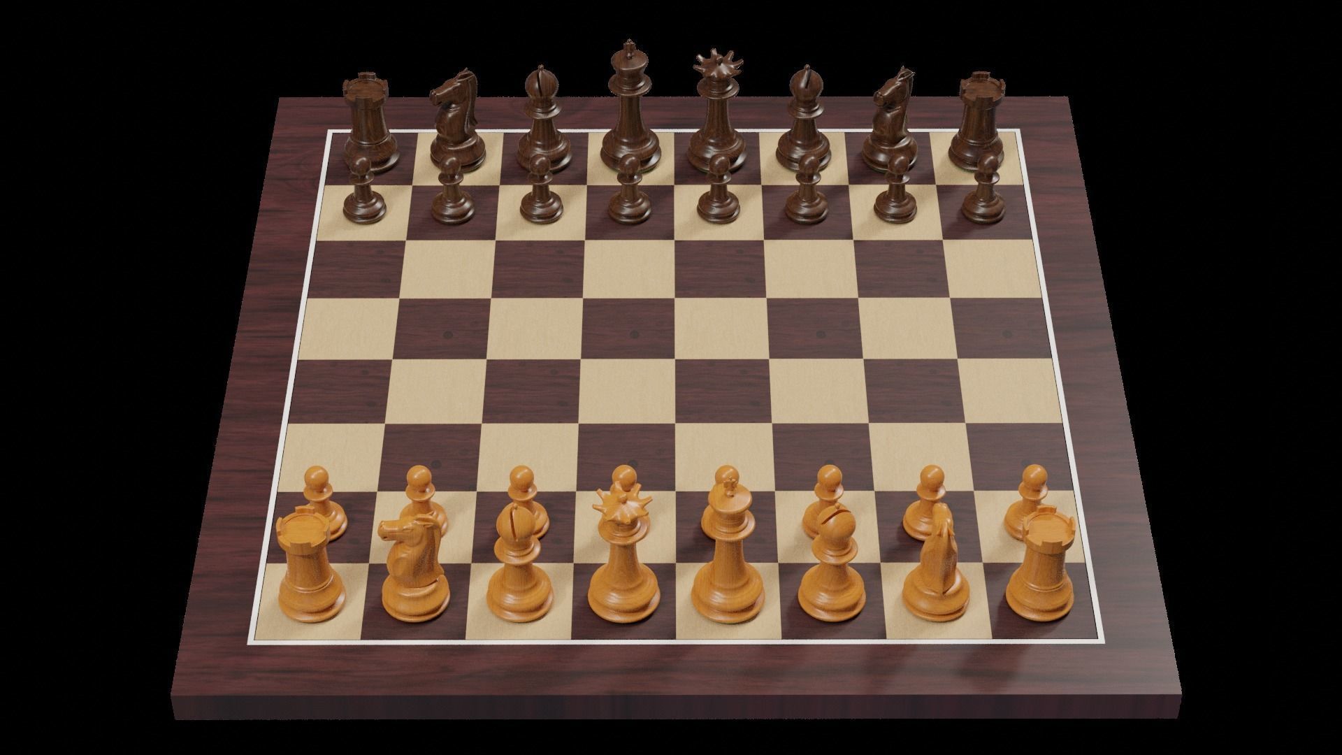 3D Wooden Chess Set 3D model_1