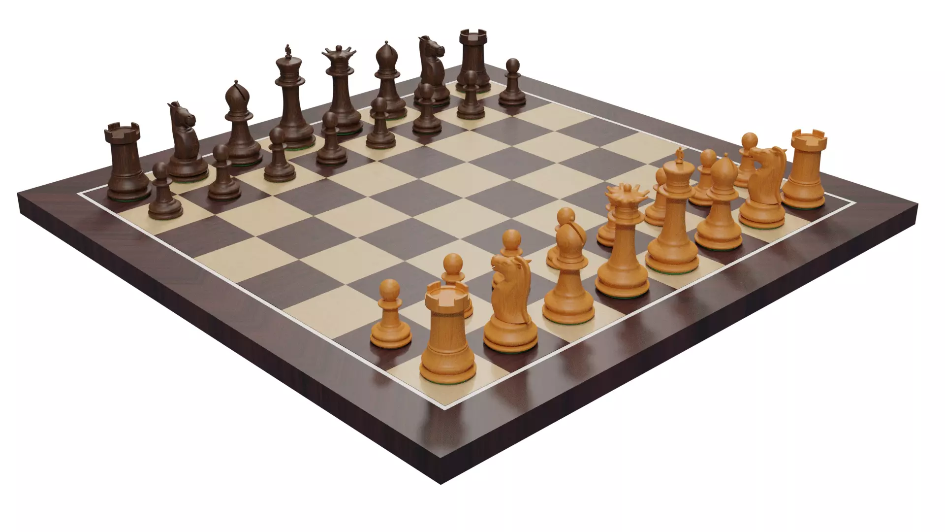 3D Wooden Chess Set 3D model_0