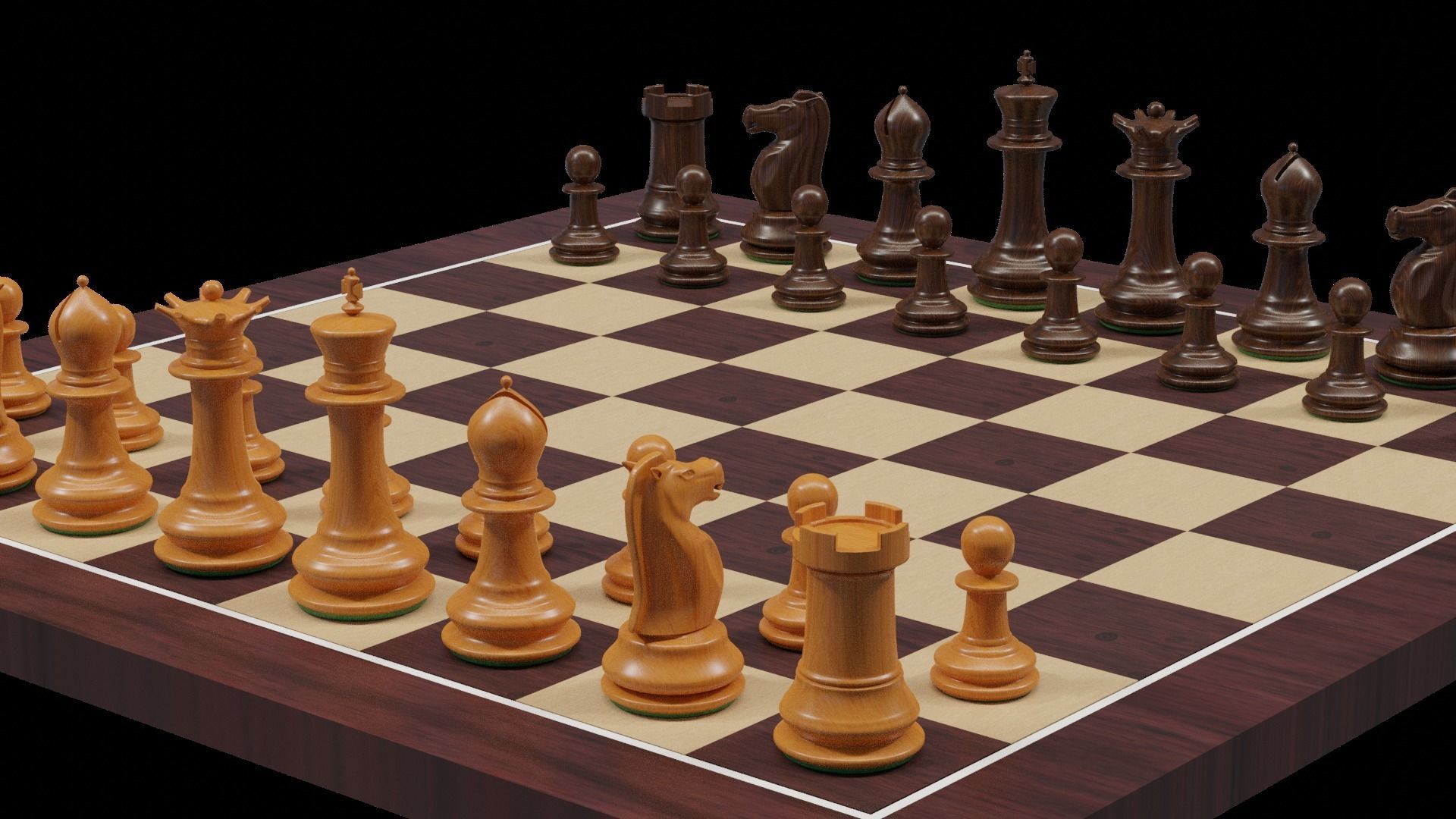 3D Wooden Chess Set 3D model_3