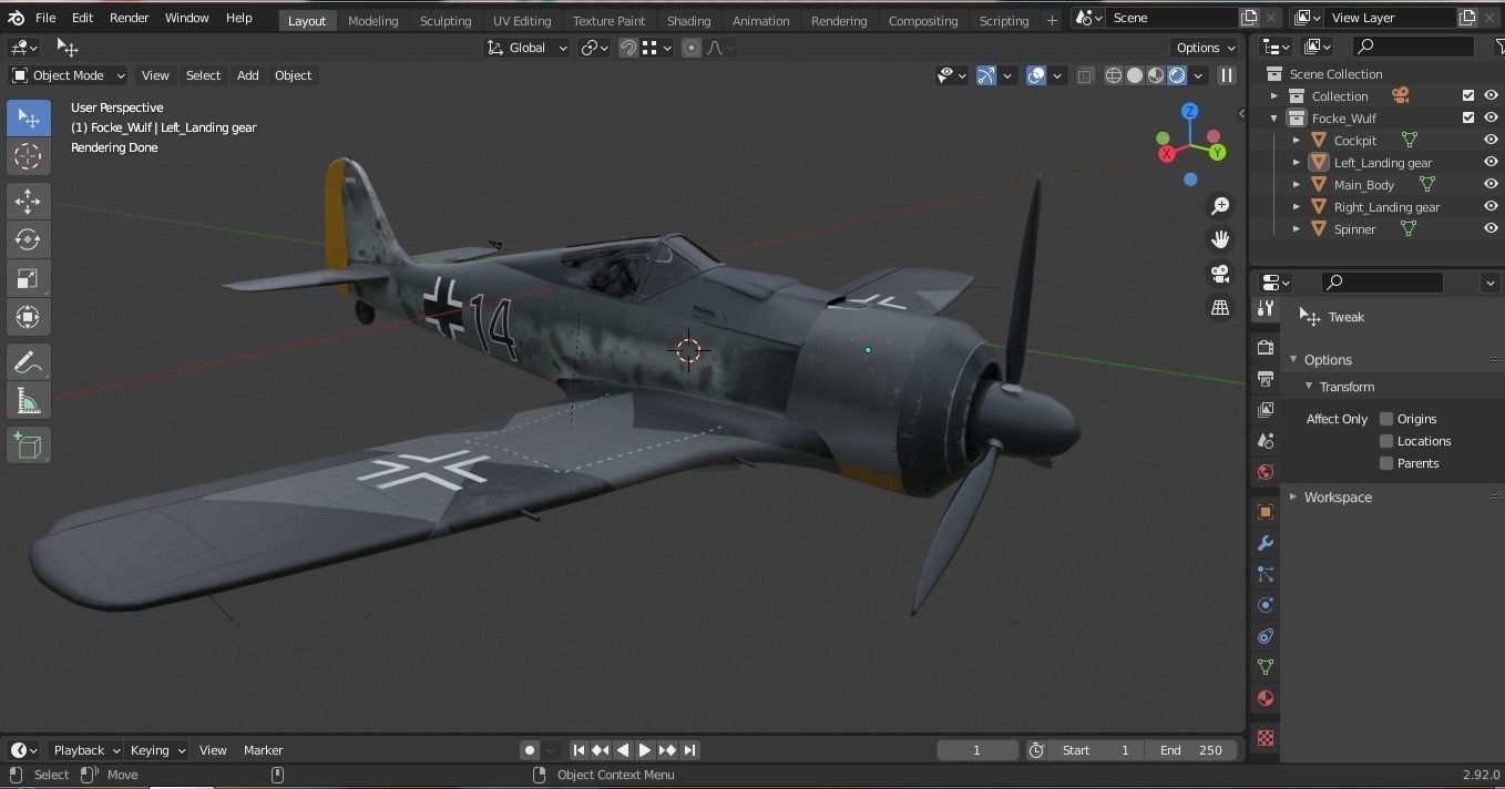 Focke Wulf Fw 190 Plane Low-poly 3D model_3