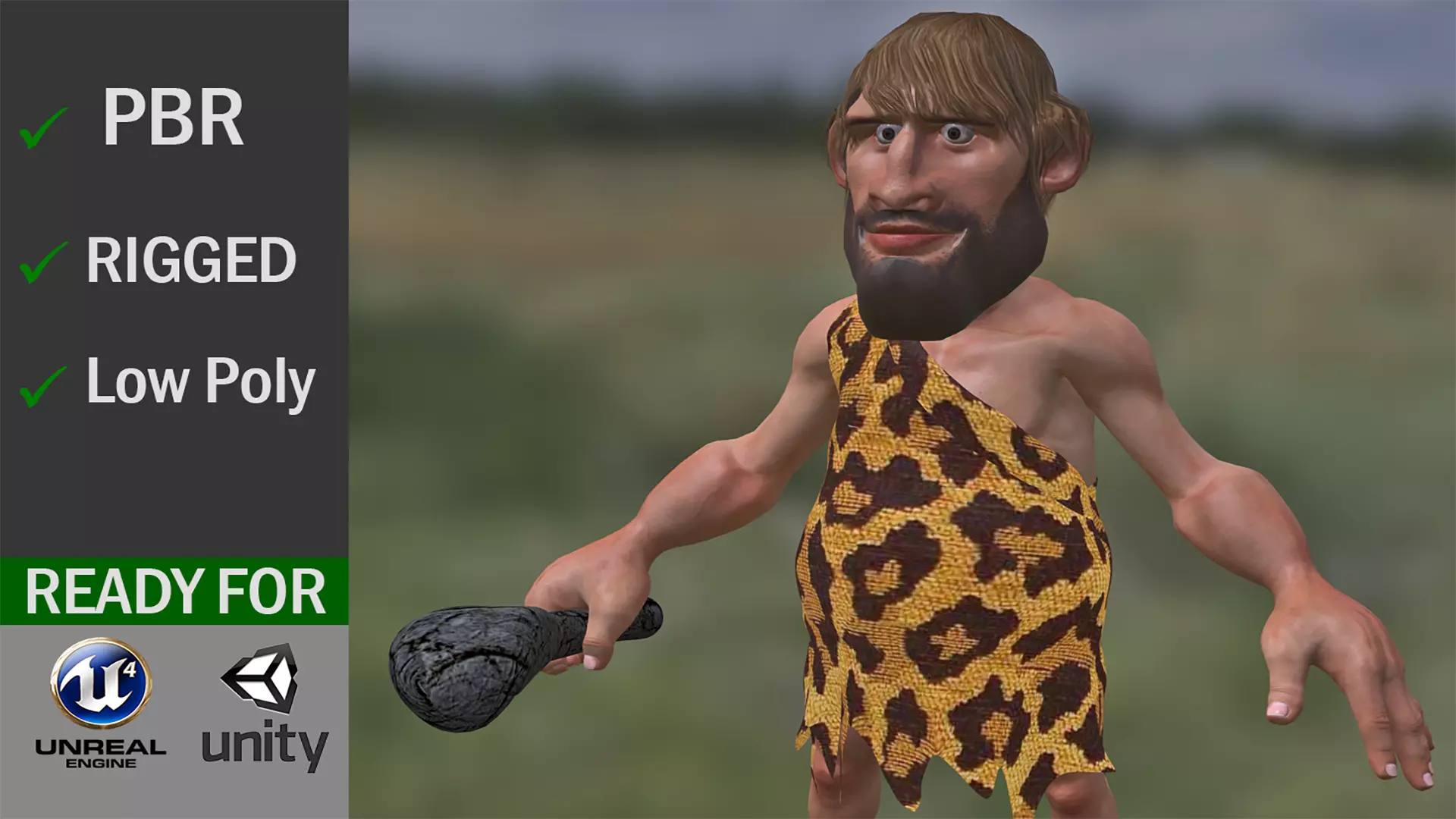 Game Ready Cave Man Low-poly 3D model