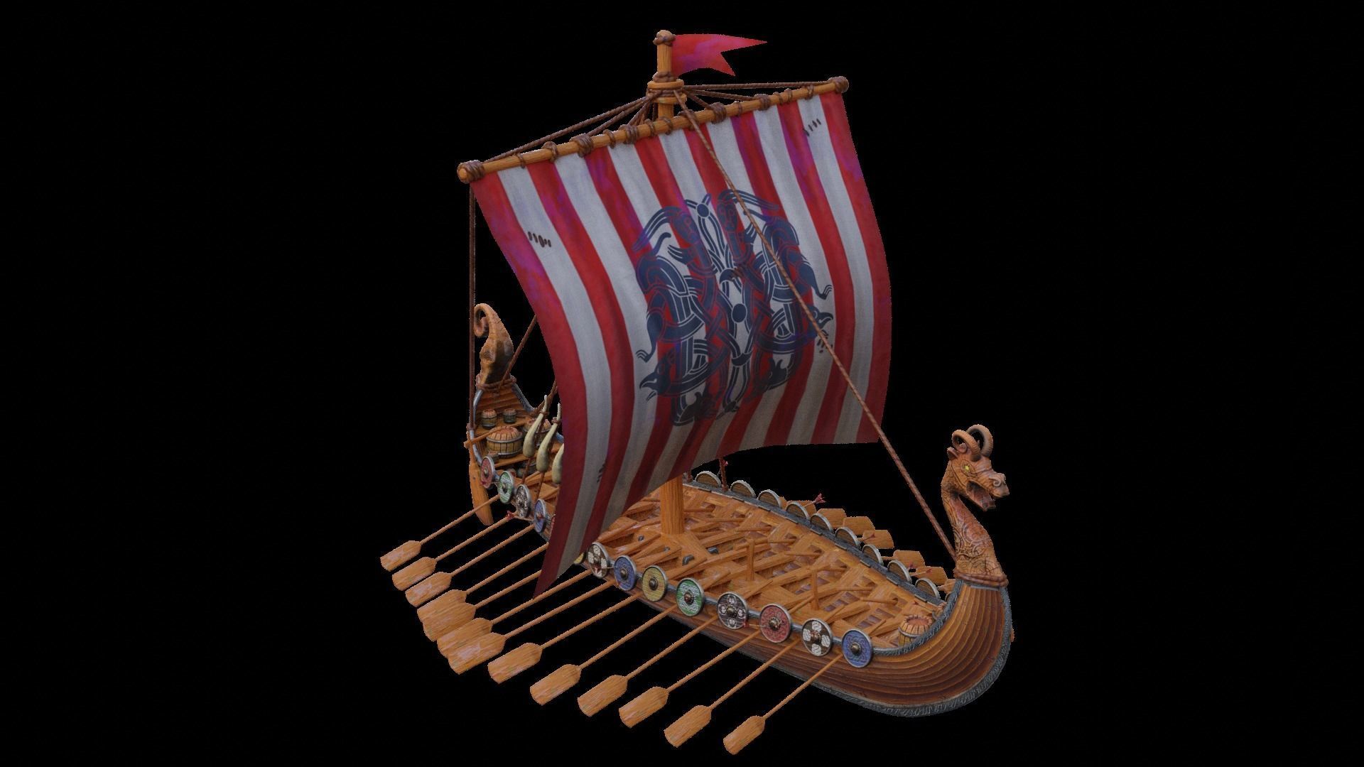 Viking longship Low-poly 3D model_5