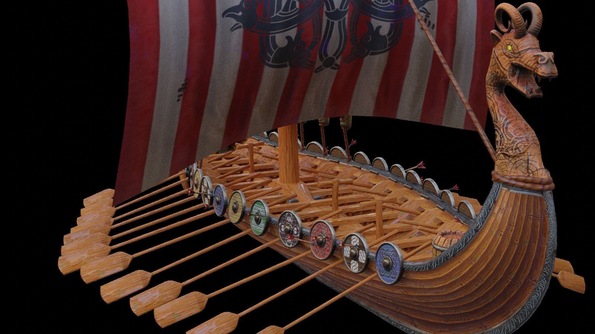 Viking longship Low-poly 3D model_9