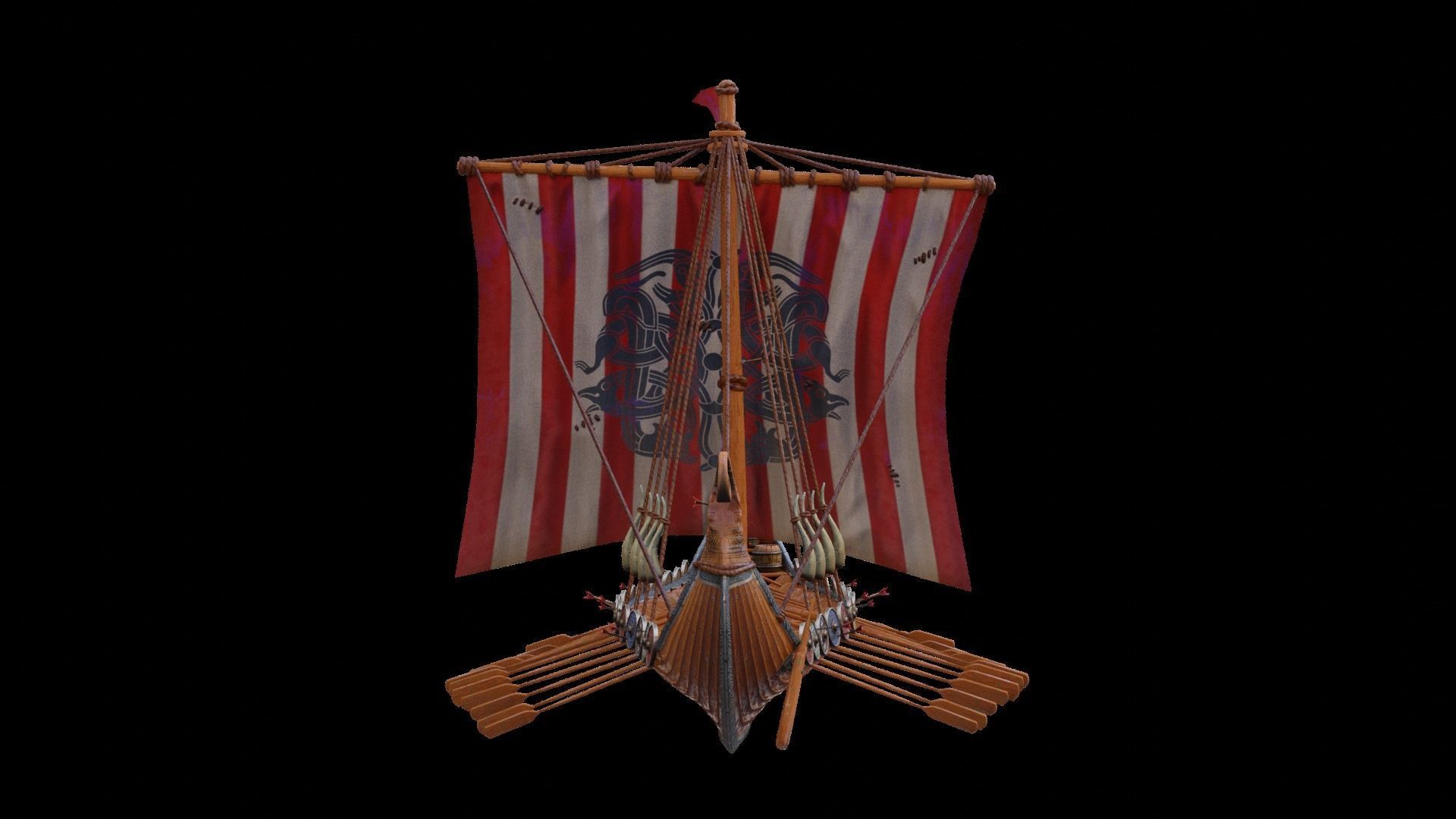 Viking longship Low-poly 3D model_3