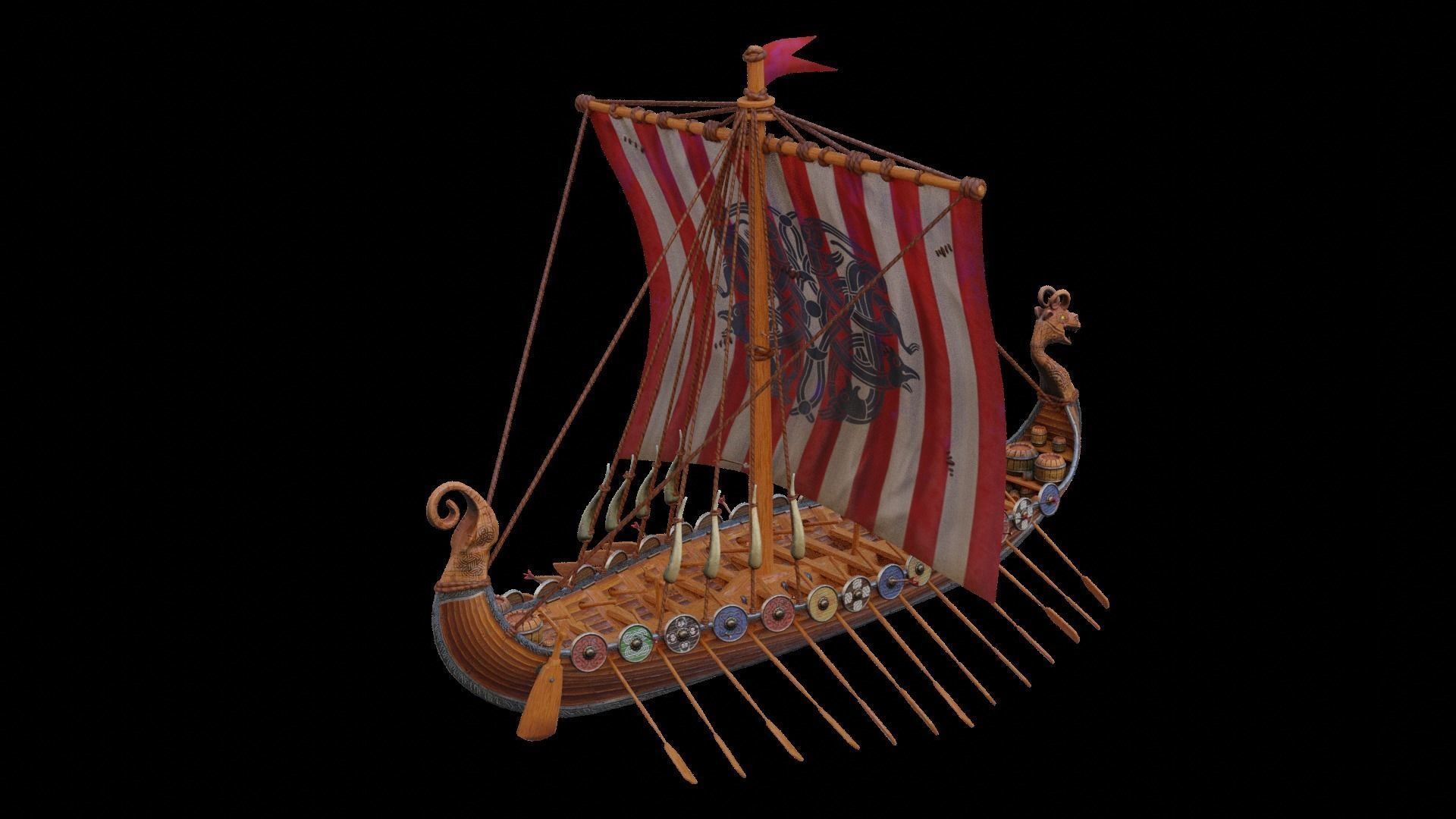 Viking longship Low-poly 3D model_4