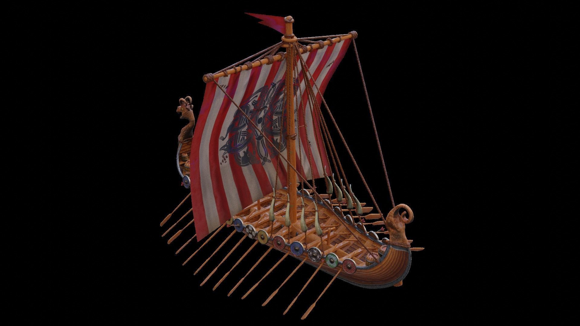 Viking longship Low-poly 3D model_2
