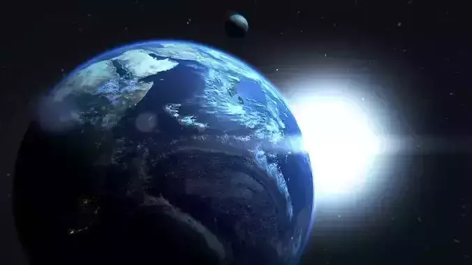 The Earth in space with sun shining