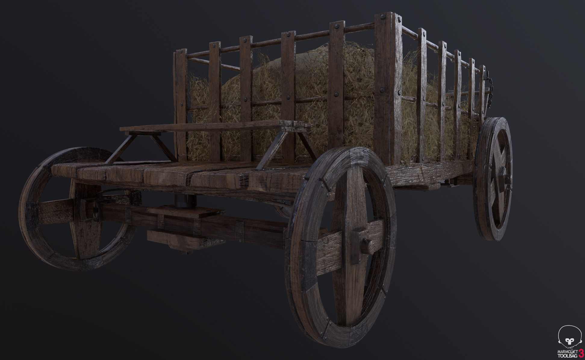 Antique Vintage Rustic Wooden Cart Low-poly 3D model_15