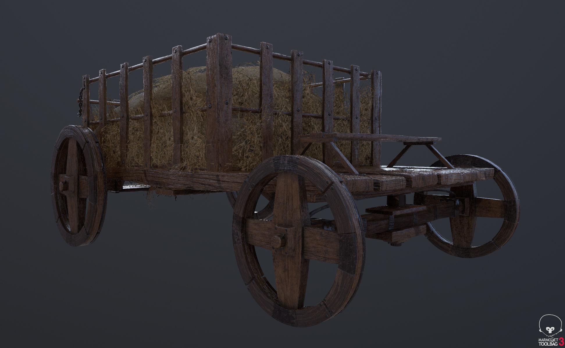Antique Vintage Rustic Wooden Cart Low-poly 3D model_10