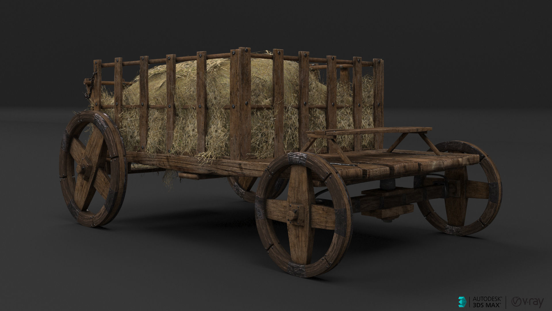 Antique Vintage Rustic Wooden Cart Low-poly 3D model_8