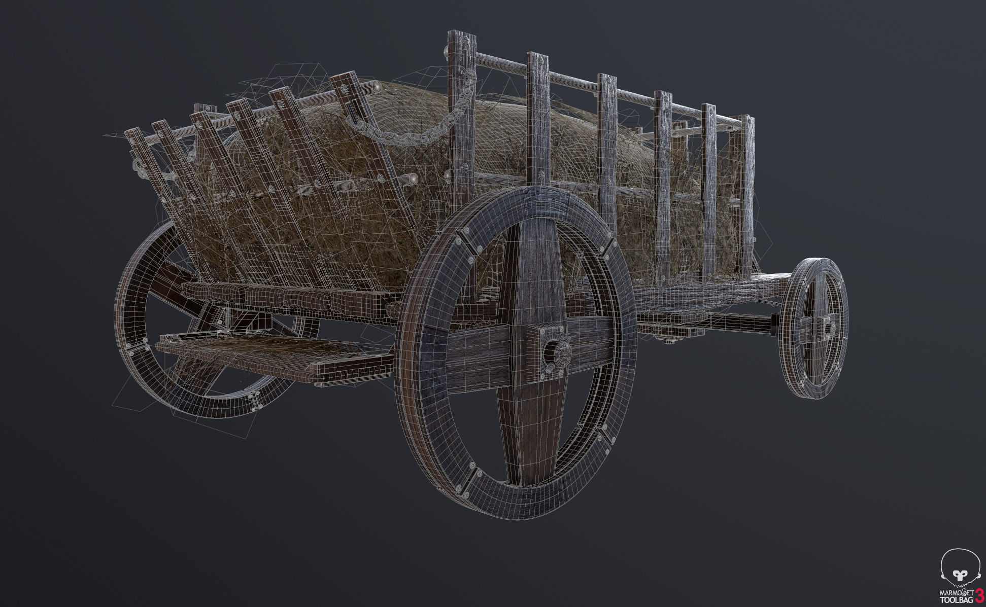 Antique Vintage Rustic Wooden Cart Low-poly 3D model_5