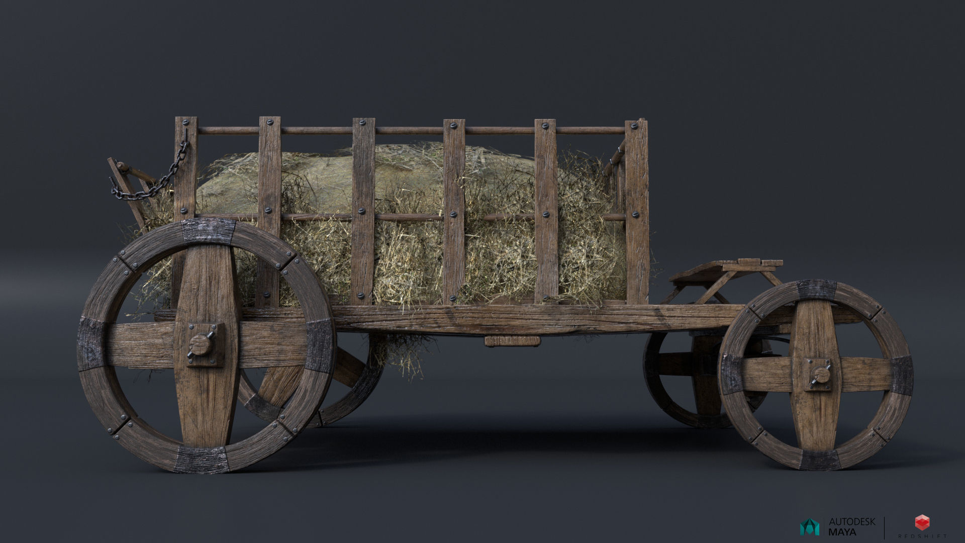 Antique Vintage Rustic Wooden Cart Low-poly 3D model_2