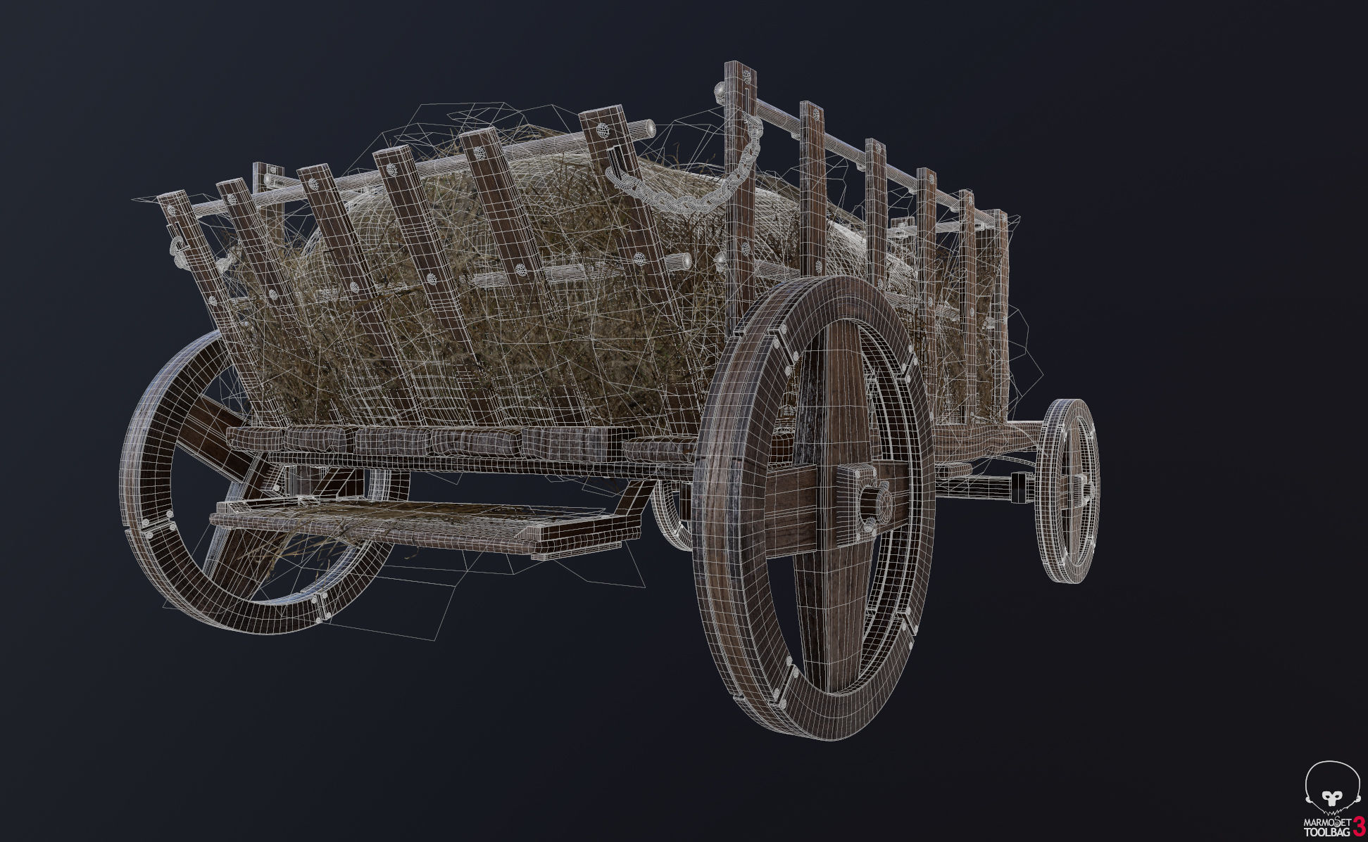 Antique Vintage Rustic Wooden Cart Low-poly 3D model_6