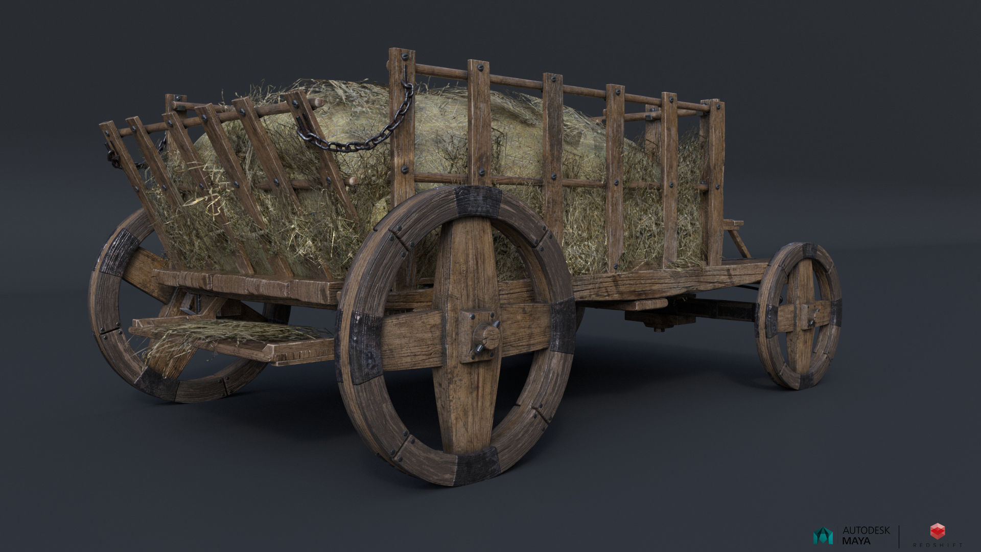 Antique Vintage Rustic Wooden Cart Low-poly 3D model_3