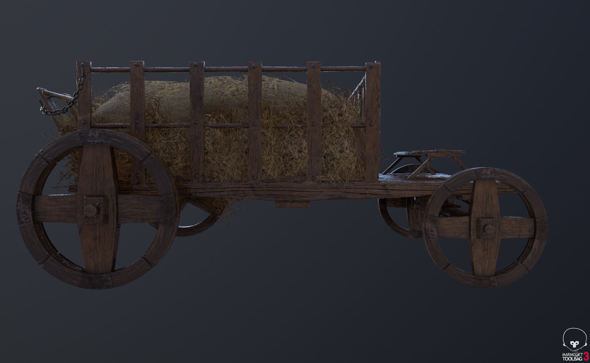 Antique Vintage Rustic Wooden Cart Low-poly 3D model_14
