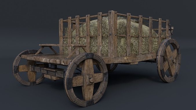 Antique Vintage Rustic Wooden Cart Low-poly 3D model
