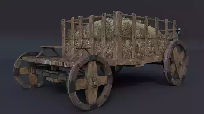 Antique Vintage Rustic Wooden Cart Low-poly 3D model