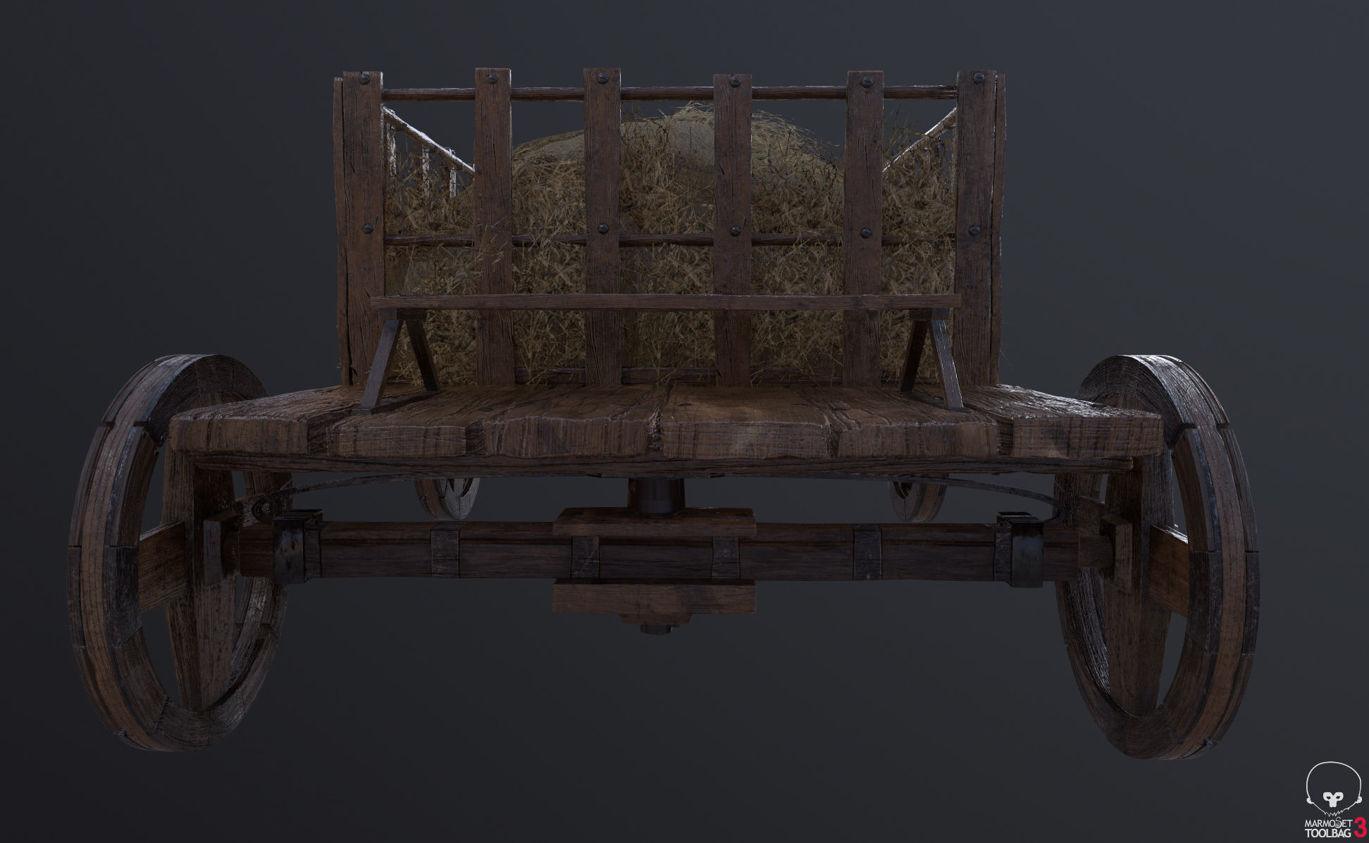 Antique Vintage Rustic Wooden Cart Low-poly 3D model_13