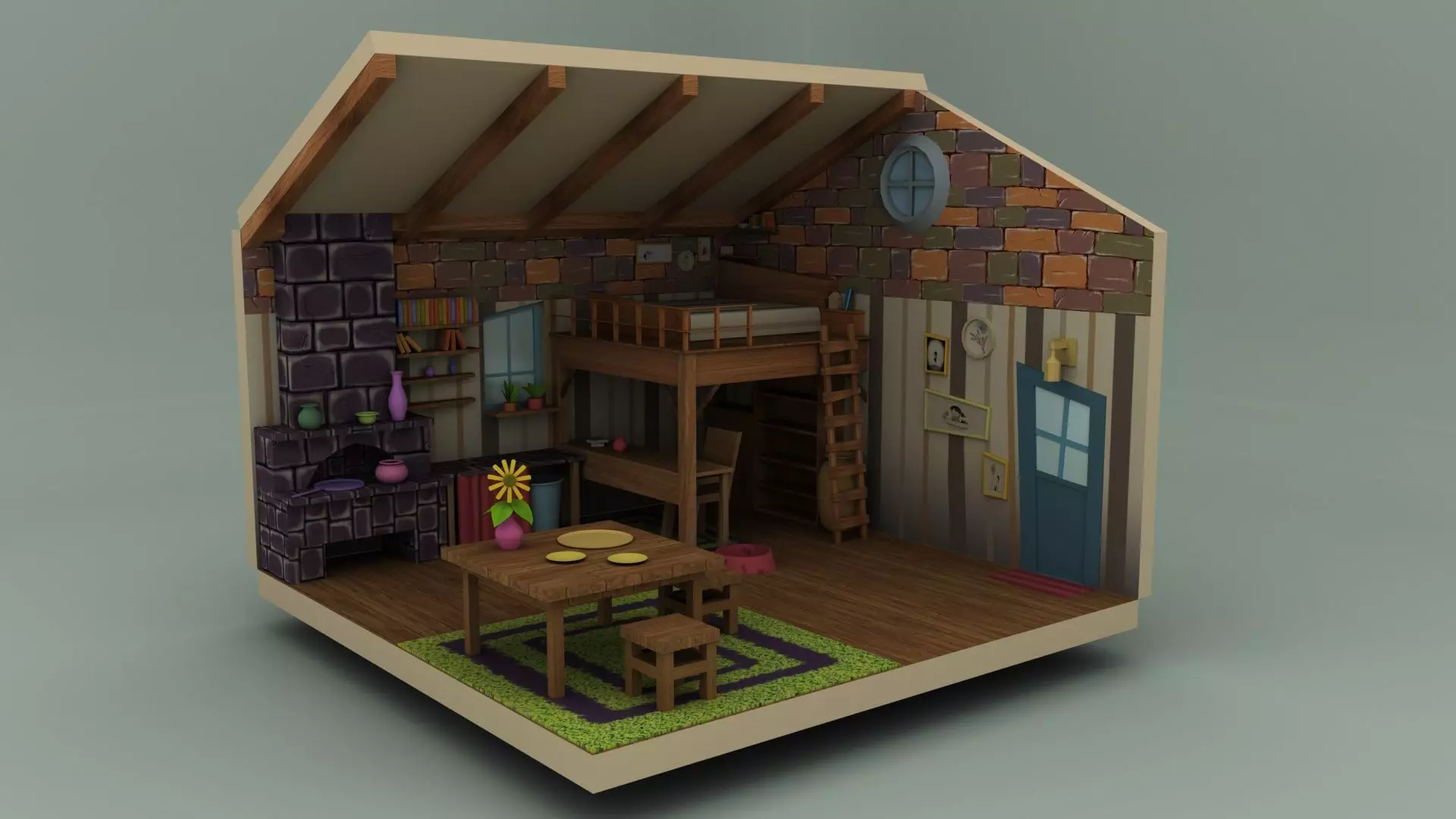 Cartoon Low Poly 3D House Low-poly 3D model