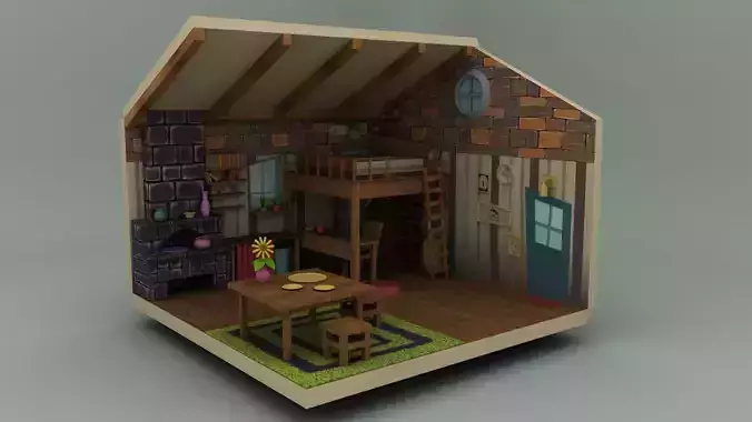 Cartoon Low Poly 3D House