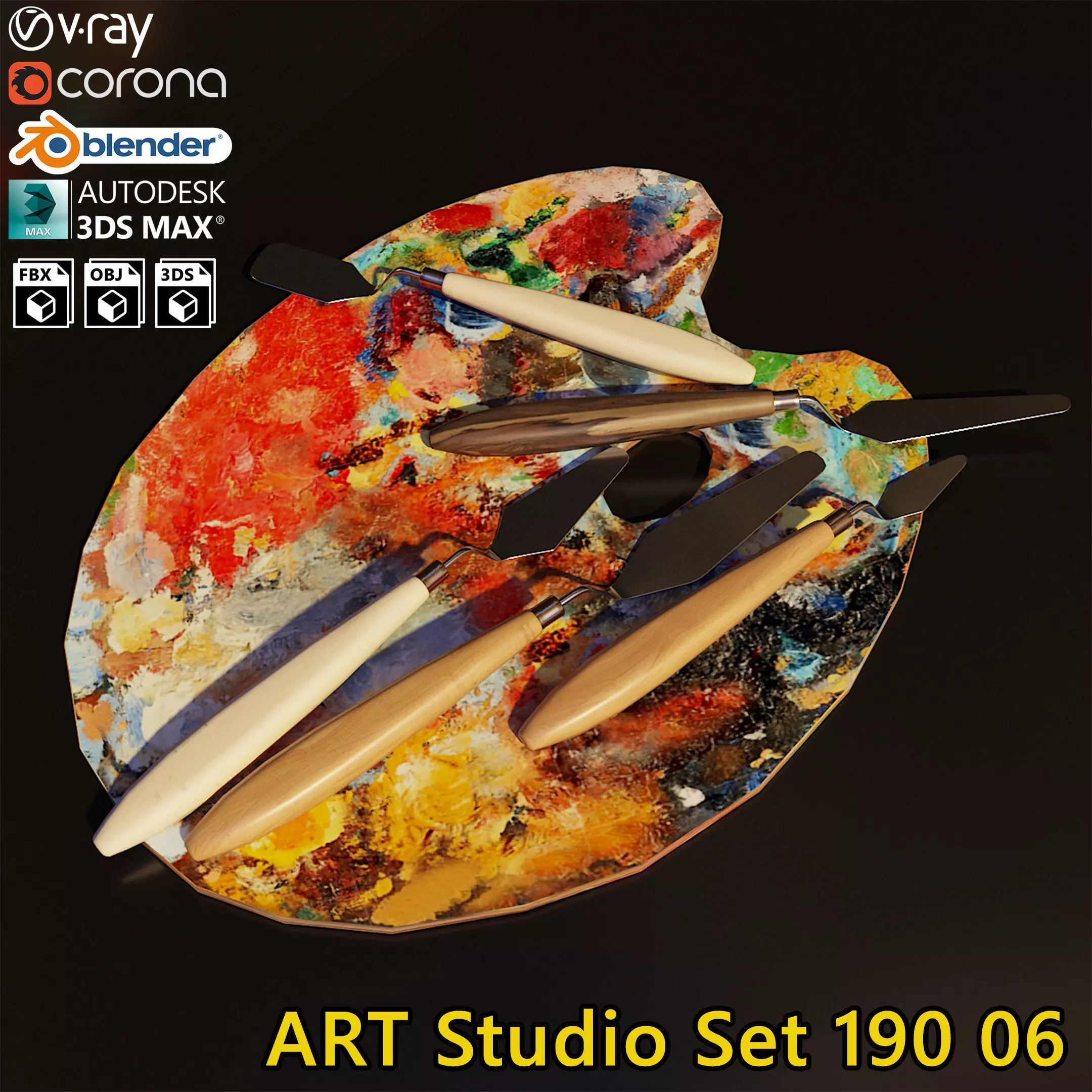 Artist Studio Palette Knifes Set 190 06 3D model_0