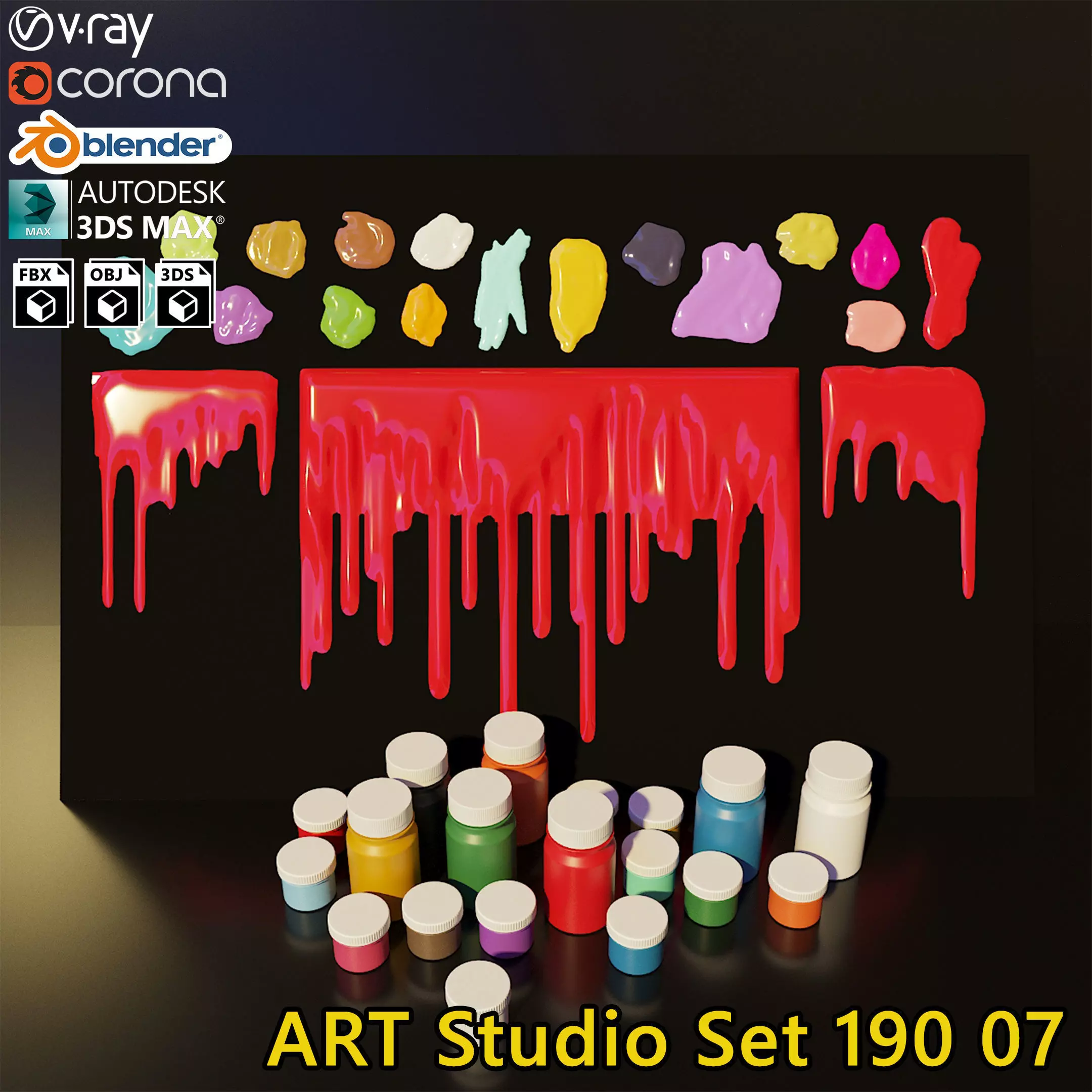 Artist Studio Goache  Smudges Set 190 07 3D model_0