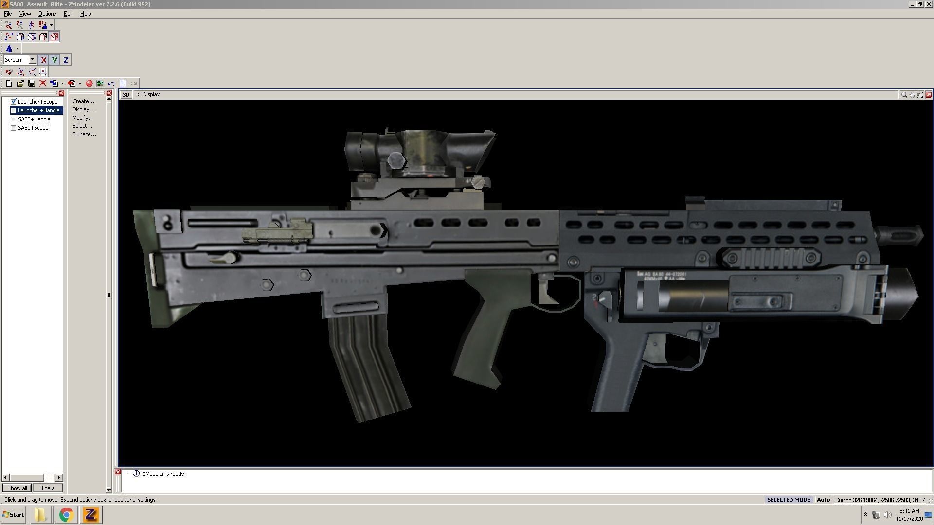 SA80-Launcher-Scope assault rifle in computer screen Low-poly 3D model_5