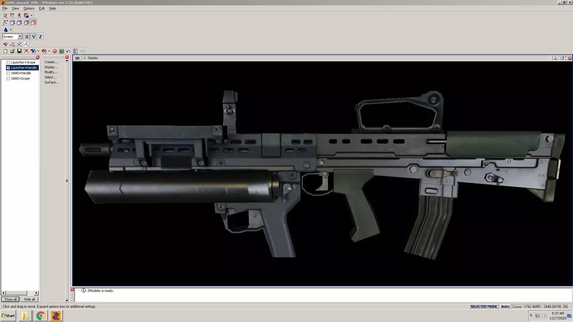 SA80-Launcher-CarryHandle gun on computer screen Low-poly 3D model_0