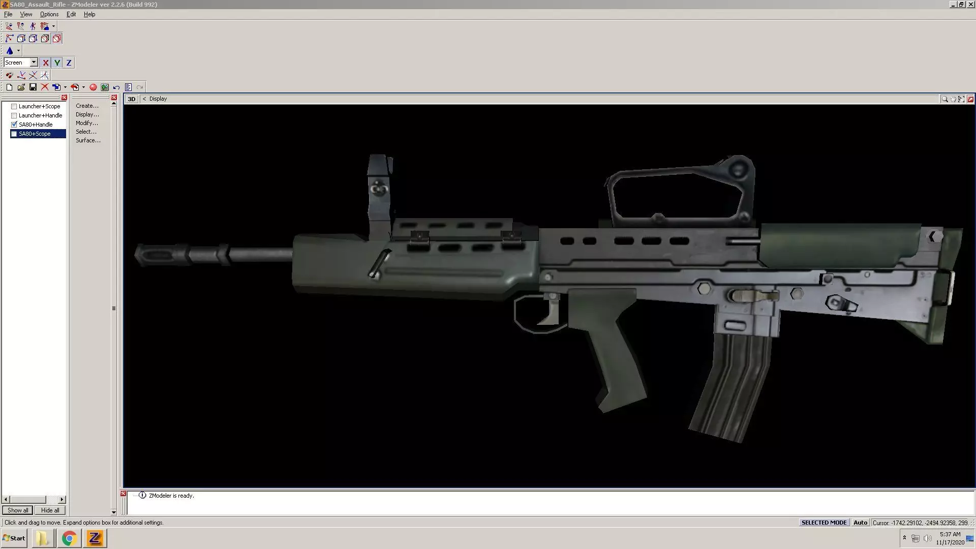 SA80-CarryHandle rifle on computer screen Low-poly 3D model_0