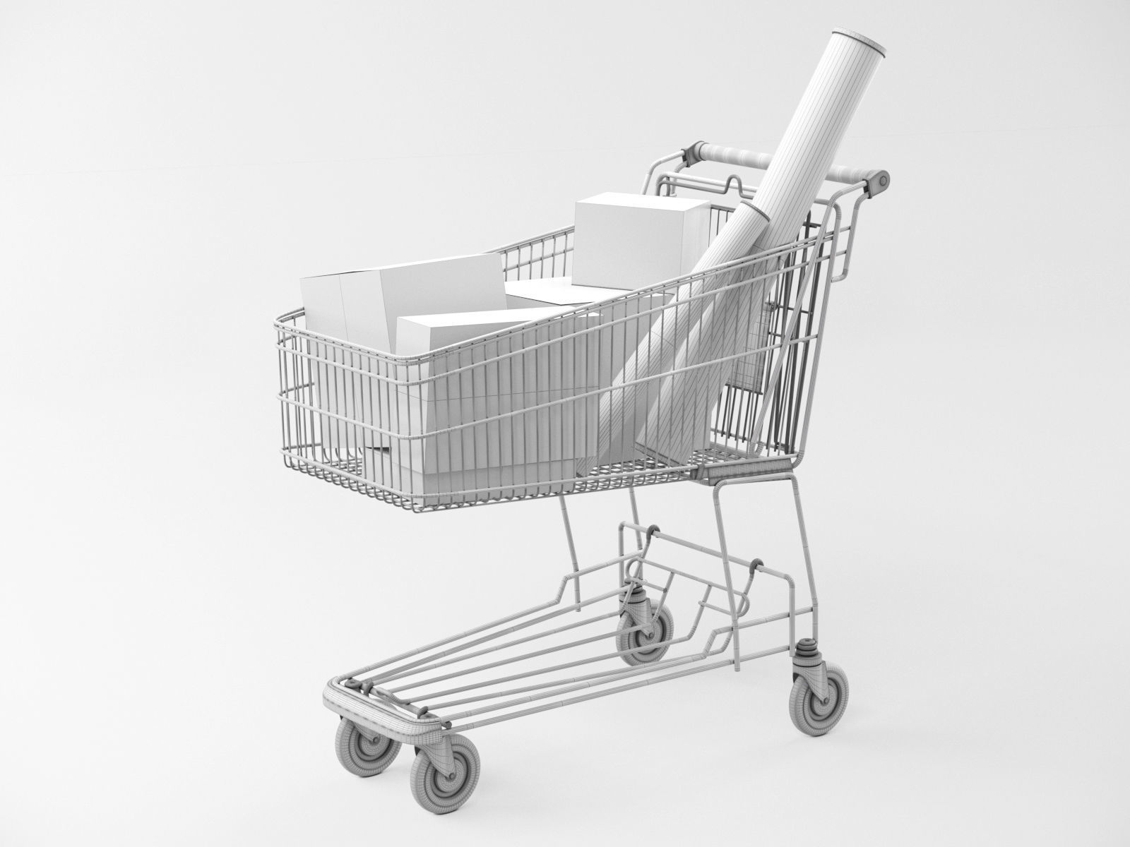 Shopping Cart with Boxes 3D model_4