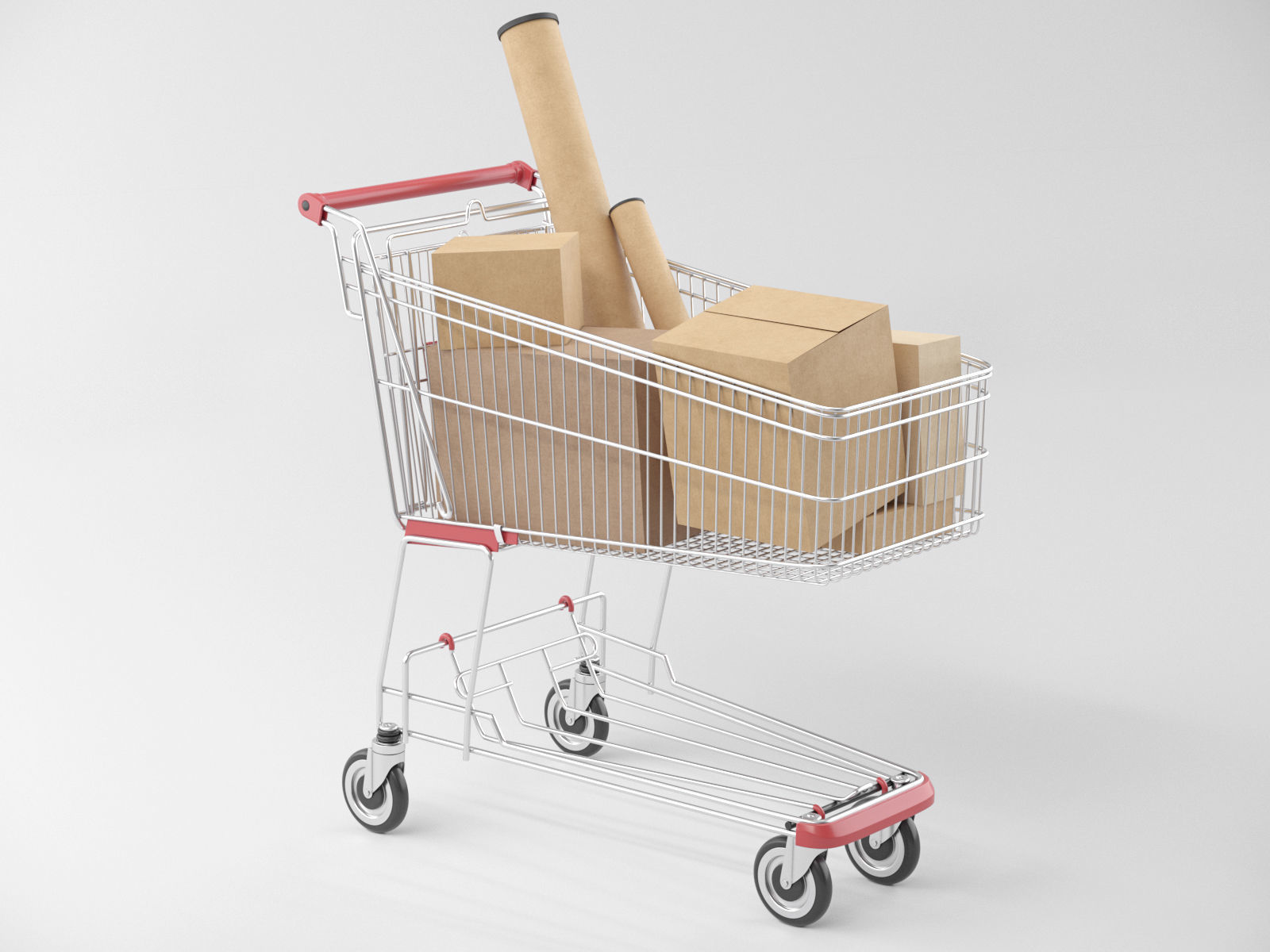 Shopping Cart with Boxes 3D model_2