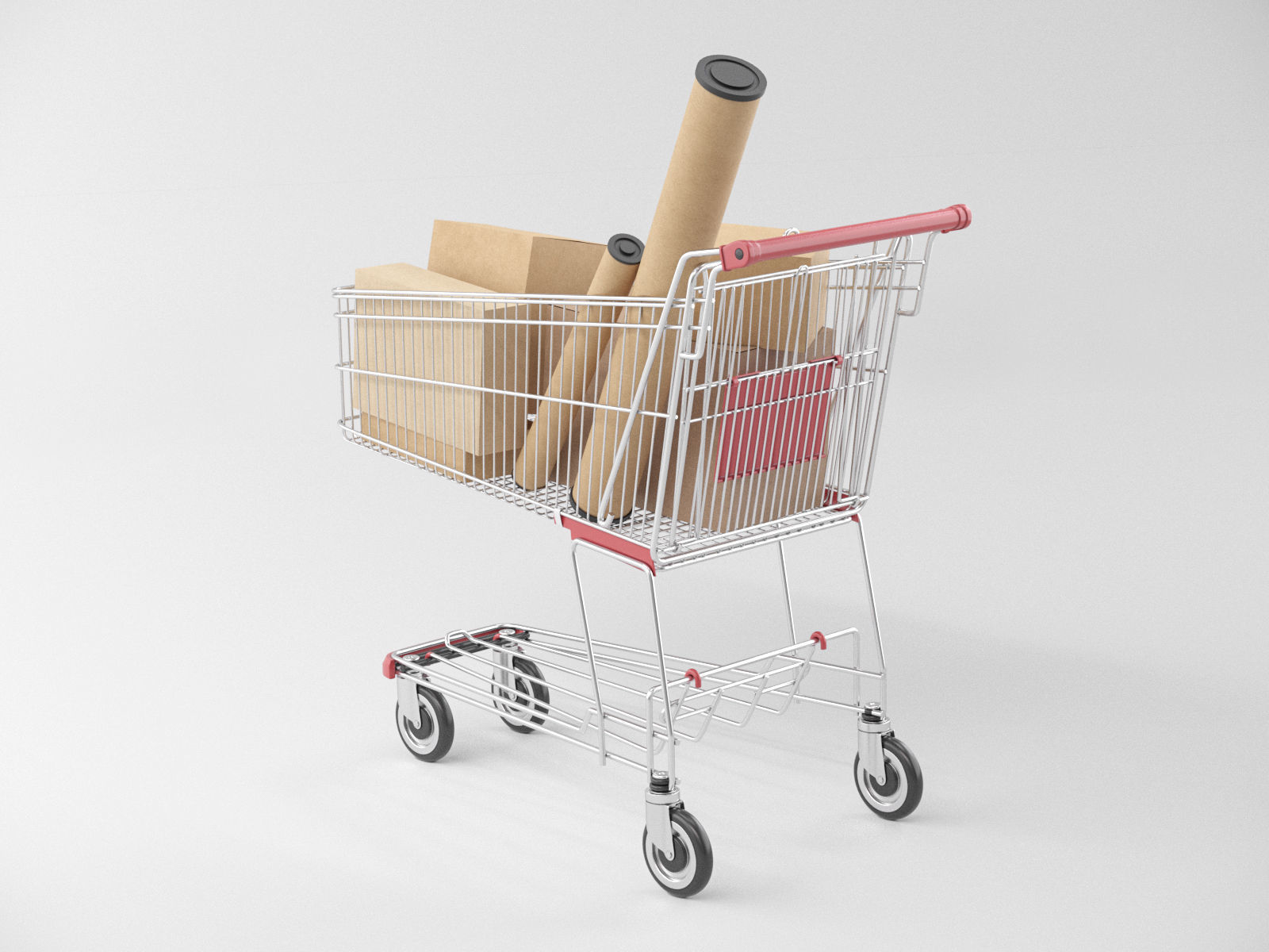 Shopping Cart with Boxes 3D model_1