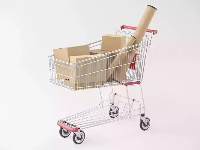 Shopping Cart with Boxes 3D model