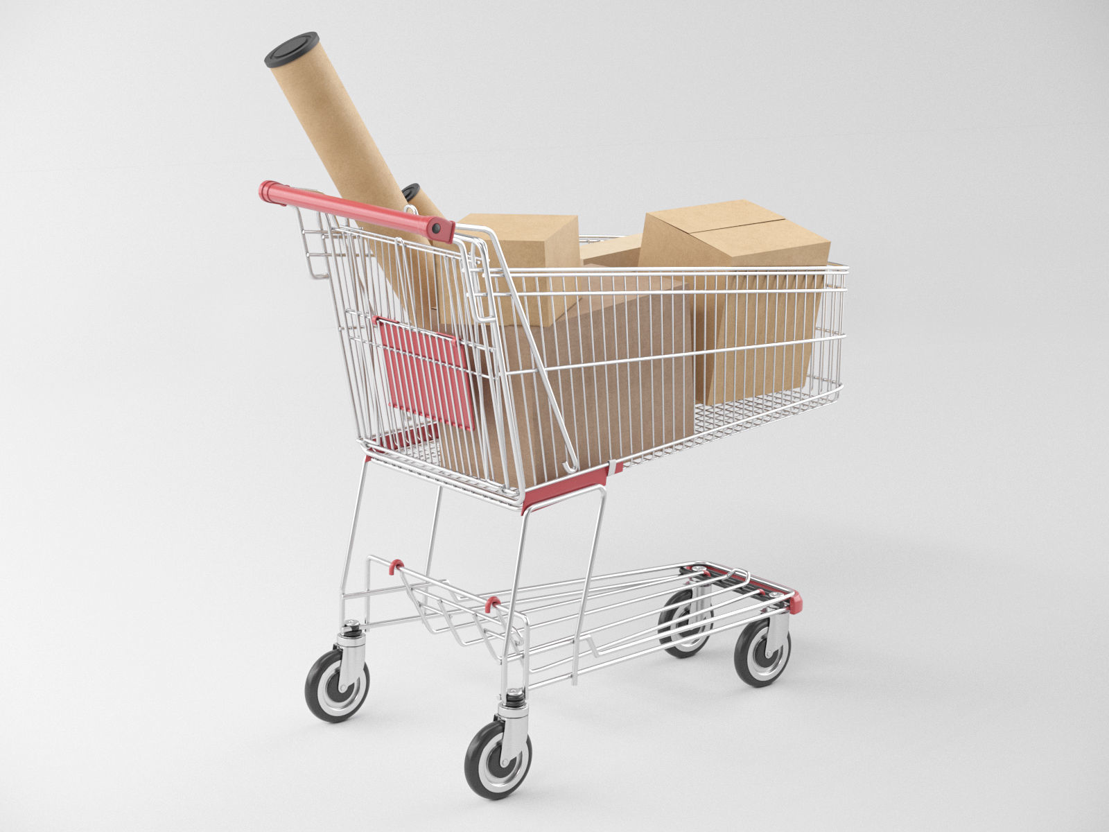 Shopping Cart with Boxes 3D model_3