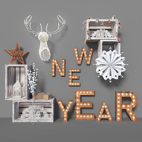 New Year Decoration Set 3D model