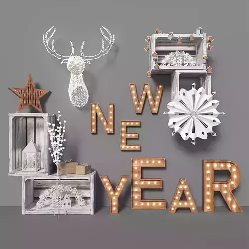 New Year Decoration Set 3D model