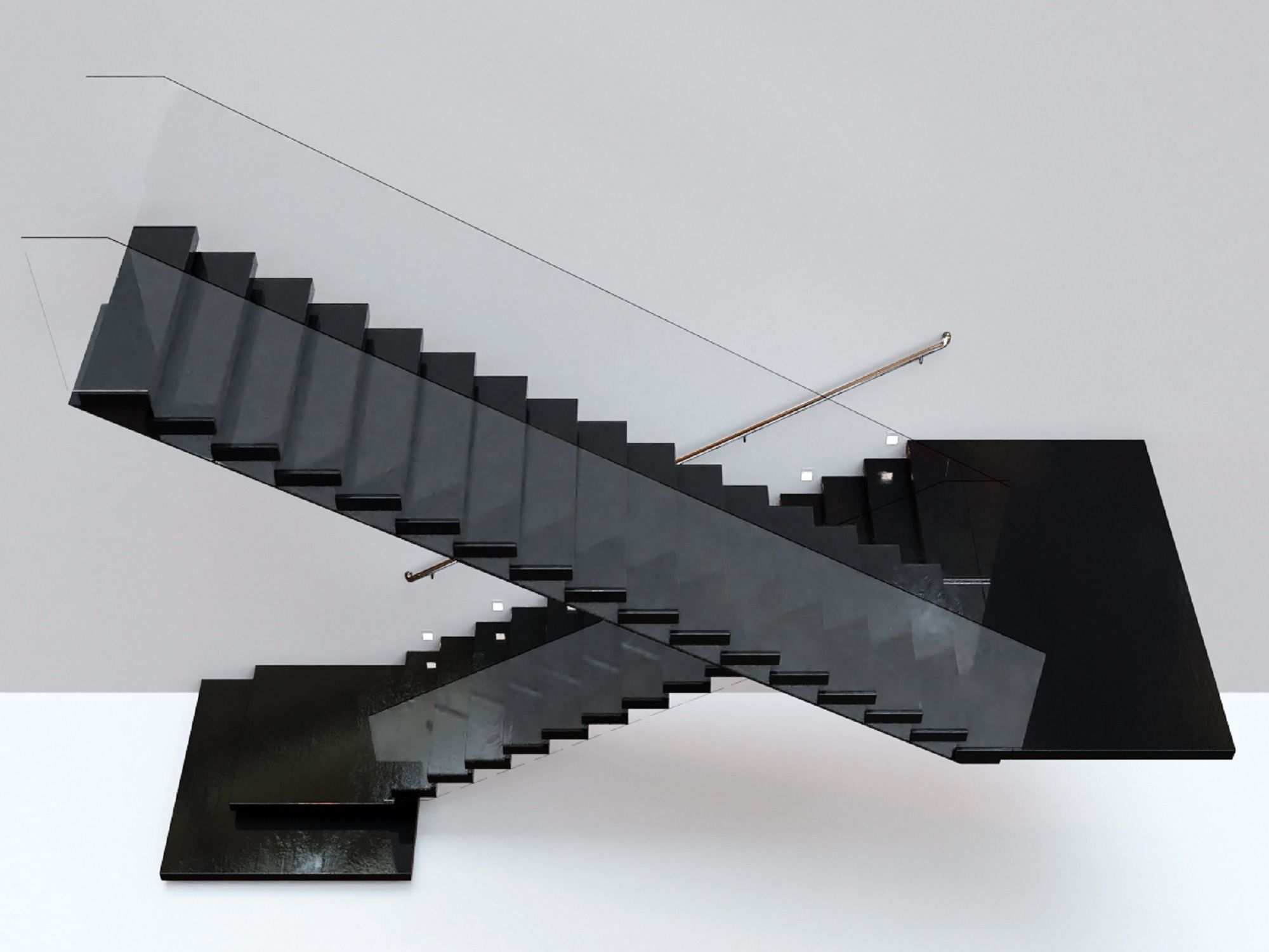 Stairs Set 03 - 2 floor Stairs with 3 diferent designs Low-poly 3D model_12