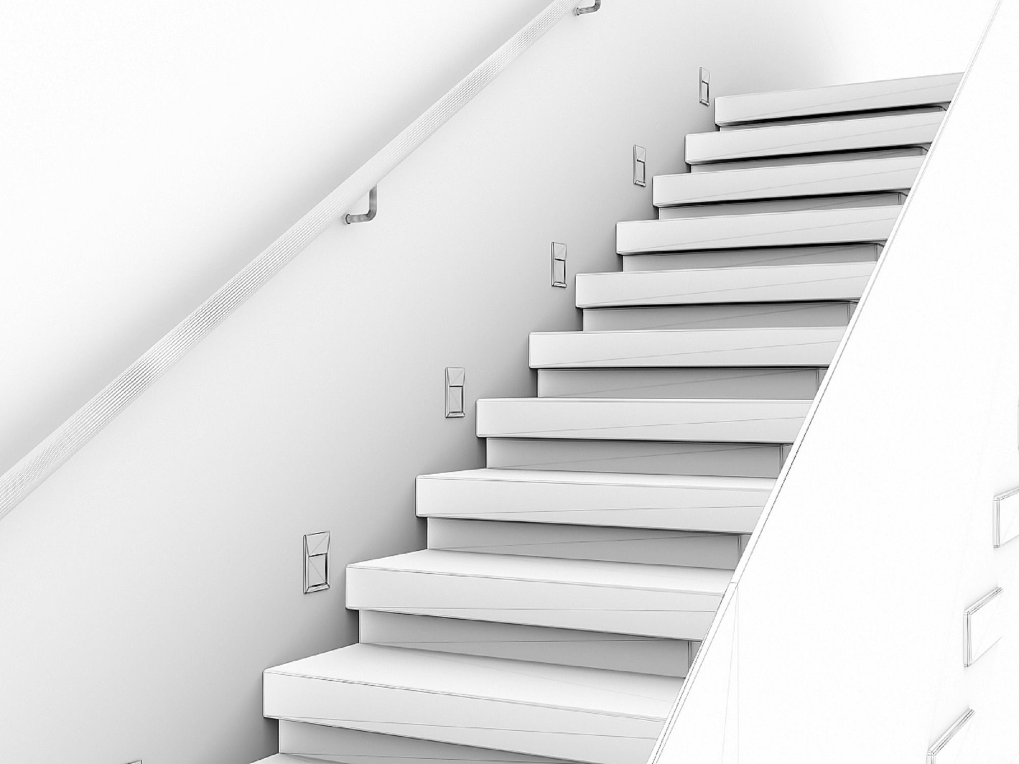 Stairs Set 03 - 2 floor Stairs with 3 diferent designs Low-poly 3D model_15