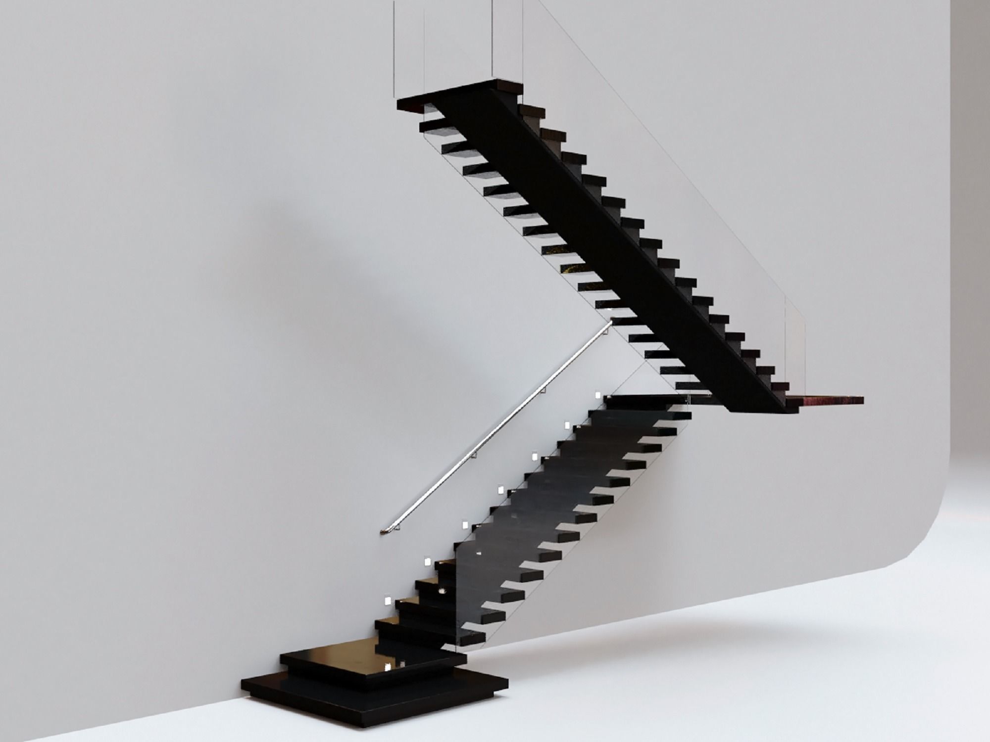 Stairs Set 03 - 2 floor Stairs with 3 diferent designs Low-poly 3D model_4