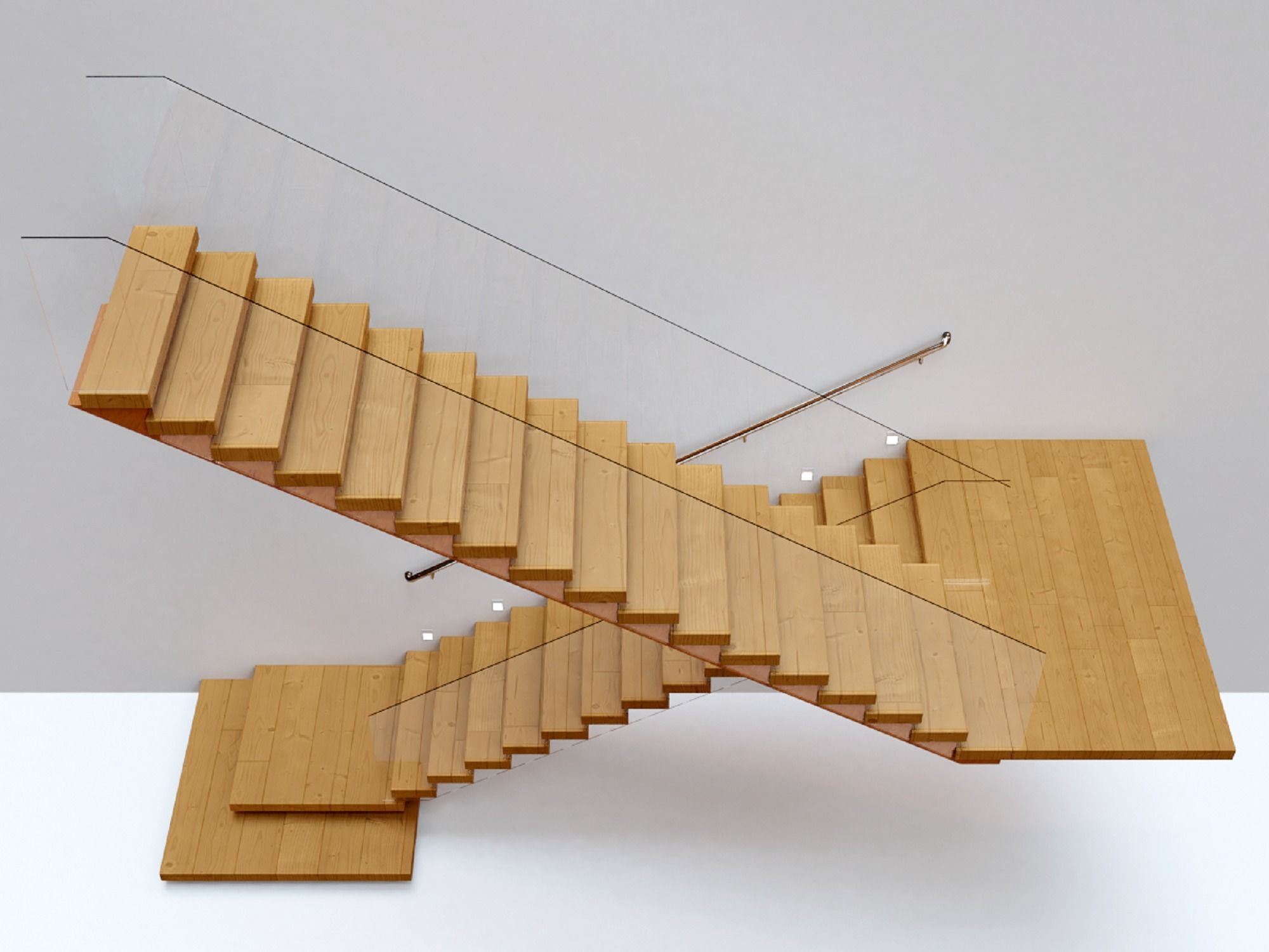 Stairs Set 03 - 2 floor Stairs with 3 diferent designs Low-poly 3D model_6