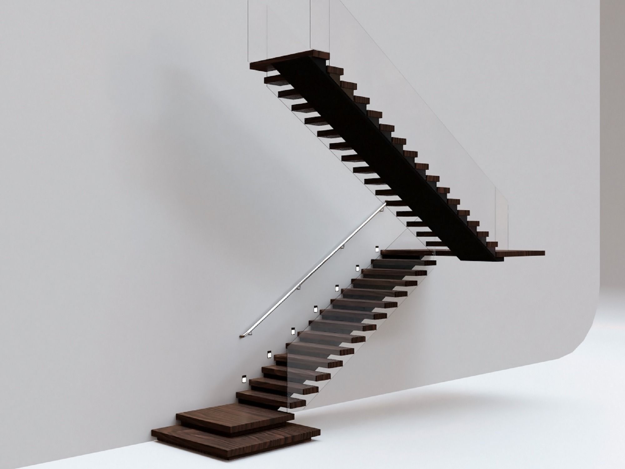 Stairs Set 03 - 2 floor Stairs with 3 diferent designs Low-poly 3D model_2