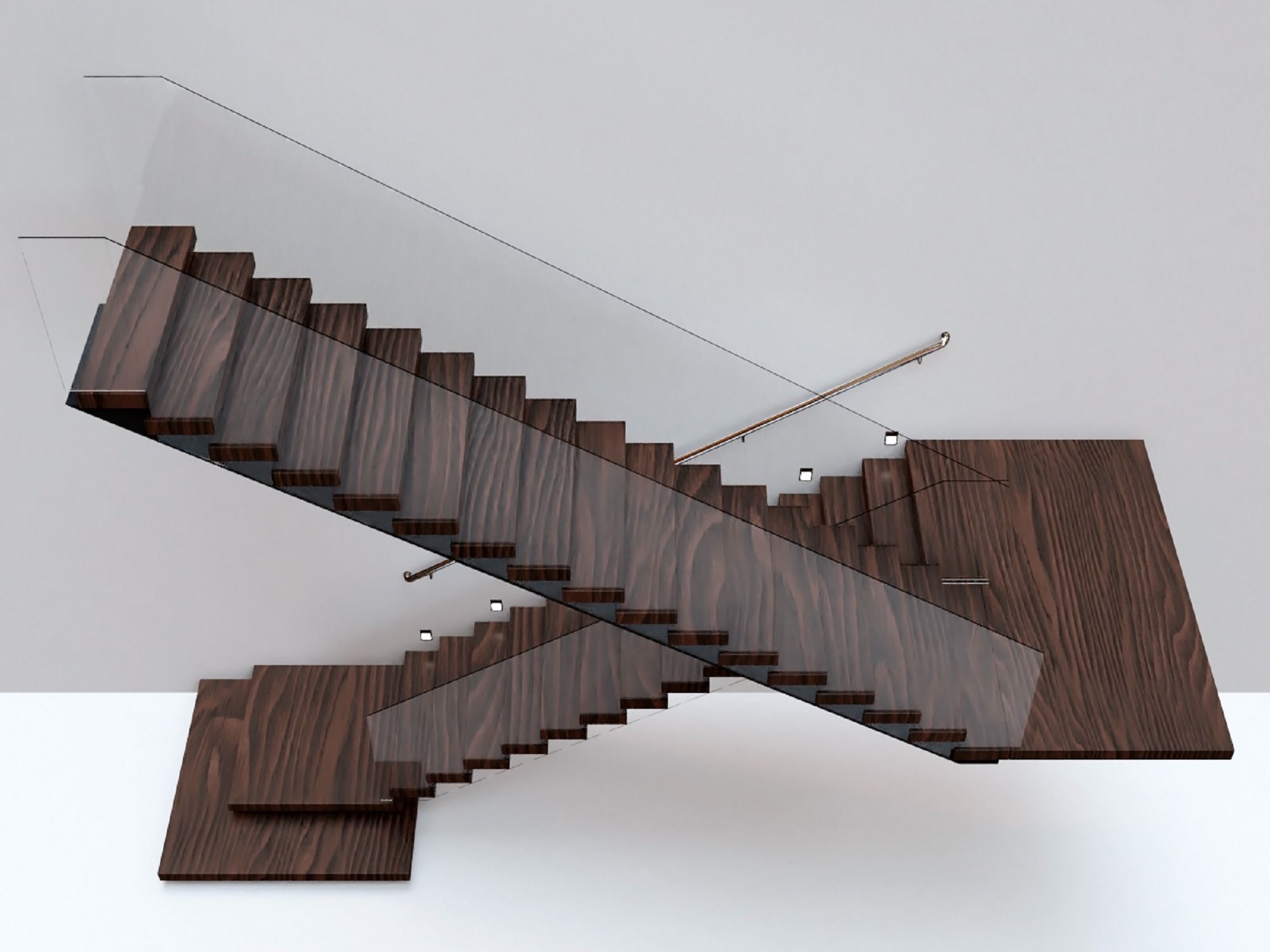 Stairs Set 03 - 2 floor Stairs with 3 diferent designs Low-poly 3D model_9