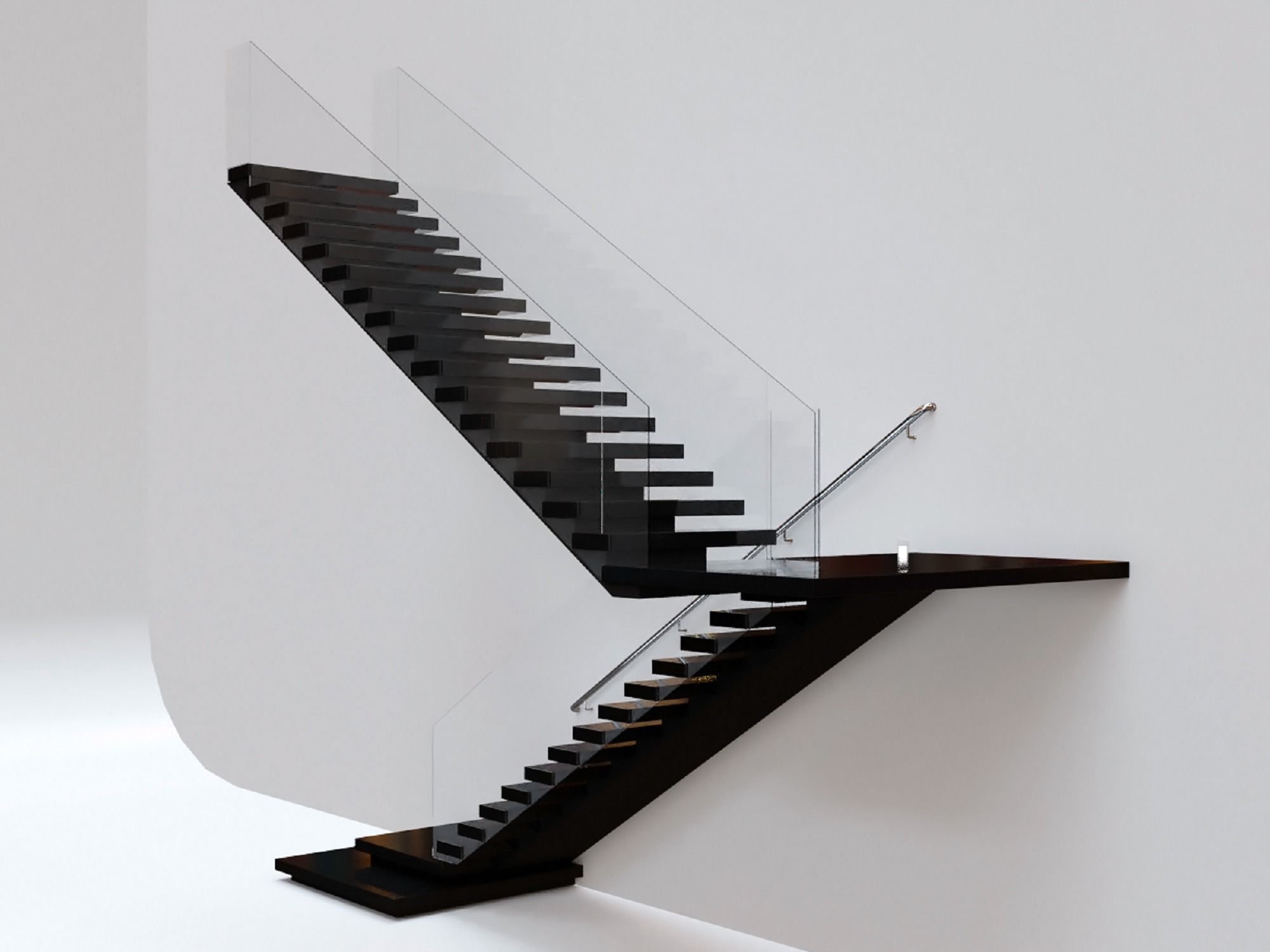 Stairs Set 03 - 2 floor Stairs with 3 diferent designs Low-poly 3D model_14