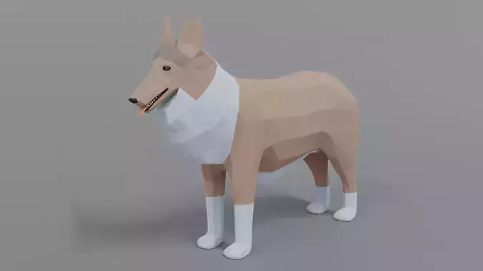 Low Poly Cartoon Rough Collie Dog