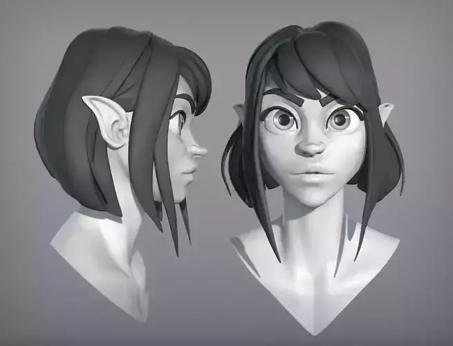 Cartoon female character Elf base mesh 3D model