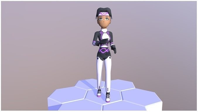Purple Bandana Fighter girl Low-poly 3D model